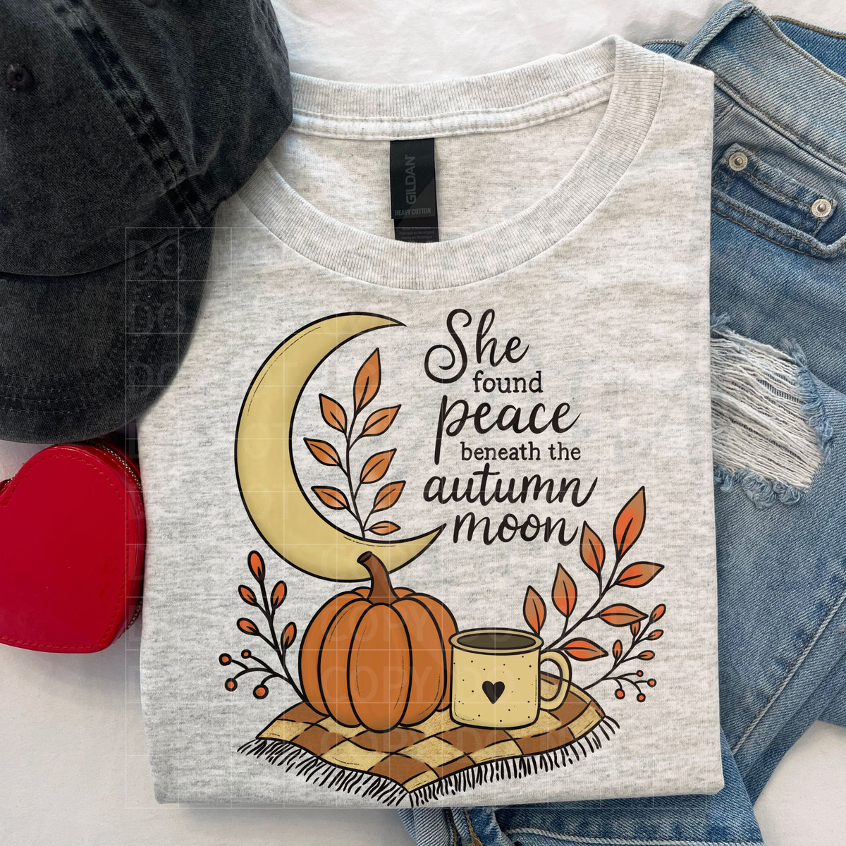 She Found Peace Beneath the Autumn Moon PNG Digital Download