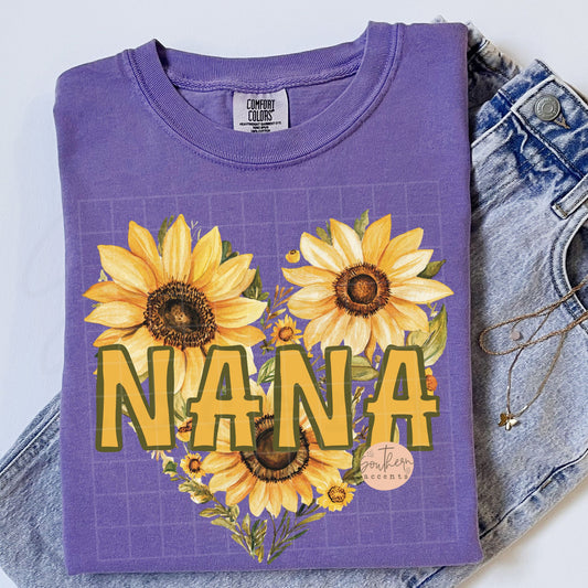 Nana Sunflower Heart PNG Digital Download