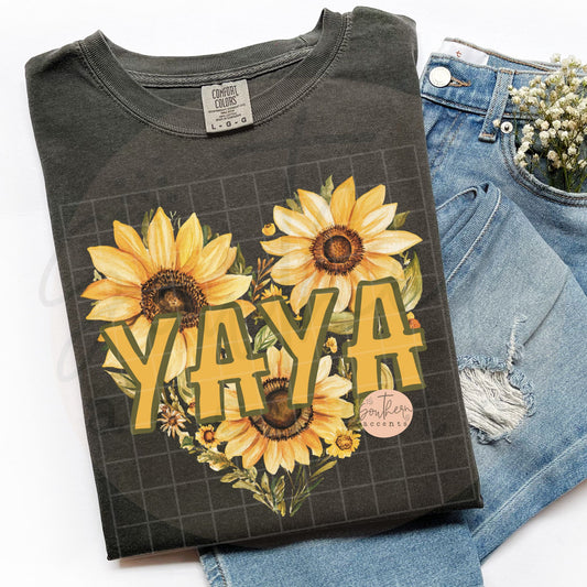 Yaya Sunflower Heart PNG Digital Download
