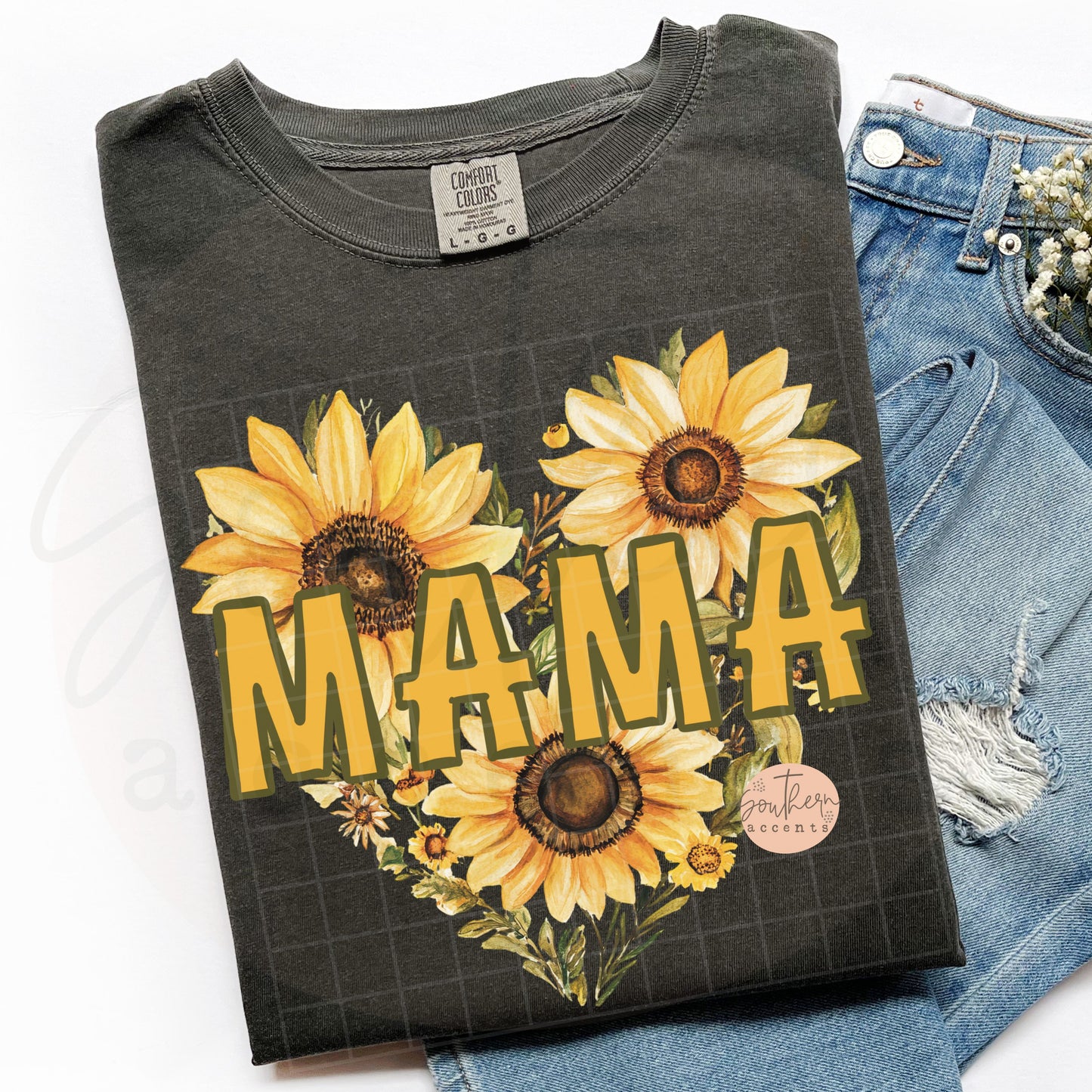 Mama Sunflower Heart PNG Digital Download