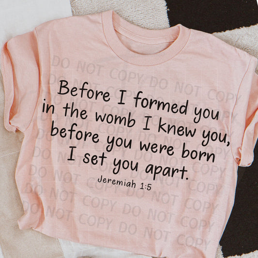 Jeremiah 1:5 Set Apart PNG Digital Download